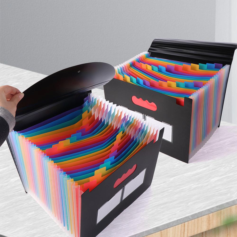 Portable 25 Pockets File Folder Organizer Plastic Rainbow Expandable Filing Box Multi-Purpose A4 Art Supplies Folder Stationery