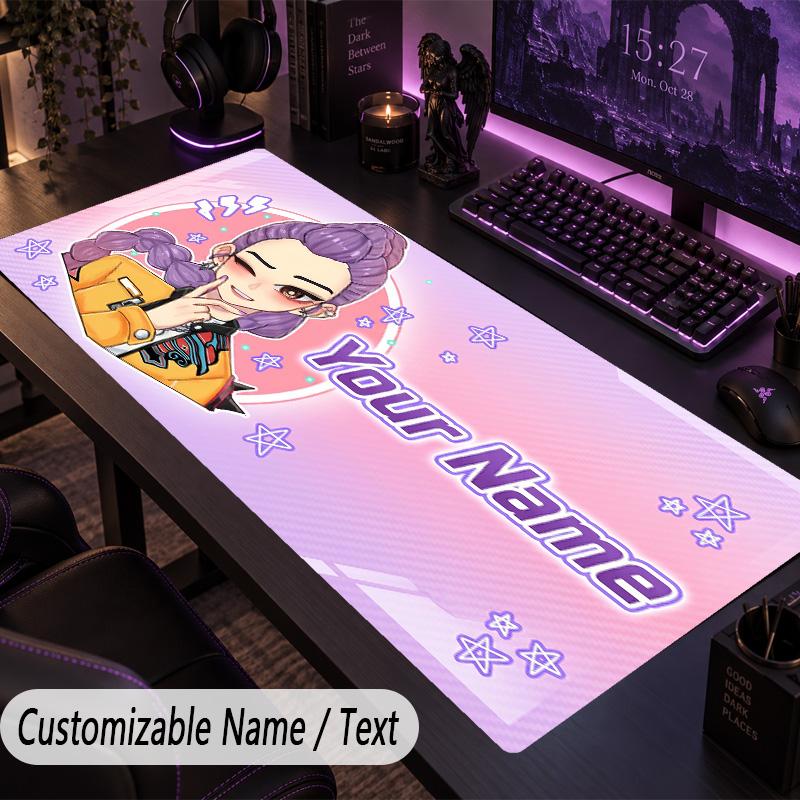 Custom Text Big Mousepad, Extended Desk Pad For Laptop Work GameKpop Demon Hunters