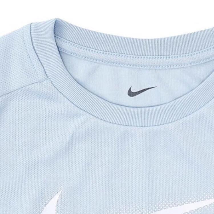 Nike Футболка Dri-FIT Icon с принтом логотипа, реглан, круглый вырез, короткий рукав, детские топы, синий DX5386440