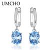 Blue Topaz Gemstone Clip Earrings for Women Fashion Earrings Bridal Wedding Jewelry Party Gift