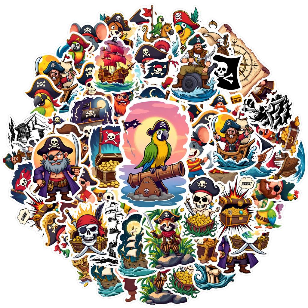 35pcs-50pcs Adventure Pirate Stickers Cartoon Ocean Pirate Stickers Adventure Stickers For Notebook Luggage Mobile Phone Cup