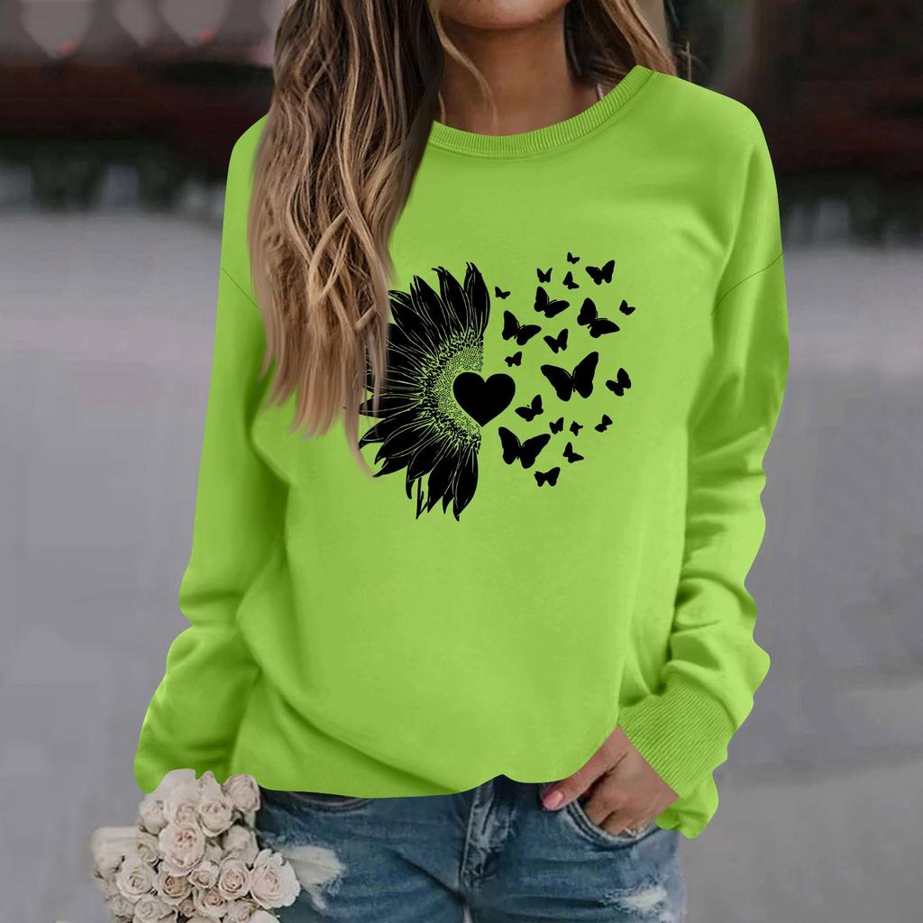 Женская модная повседневная толстовка с длинным рукавом и круглым вырезом с принтом