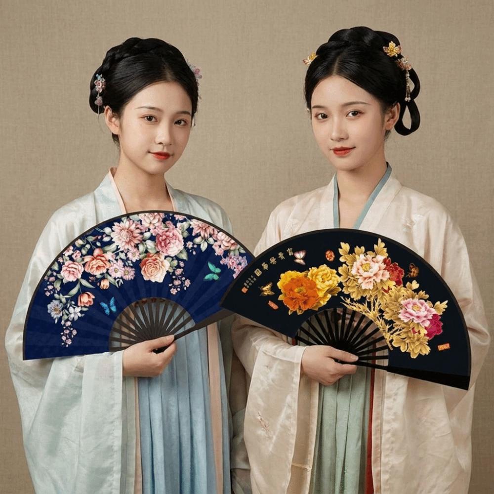 Chinese Style Folding Handheld Fan Handmade Flower Pattern Hand Fans Exquisite Silk Cloth Dance Fan Home Decoration