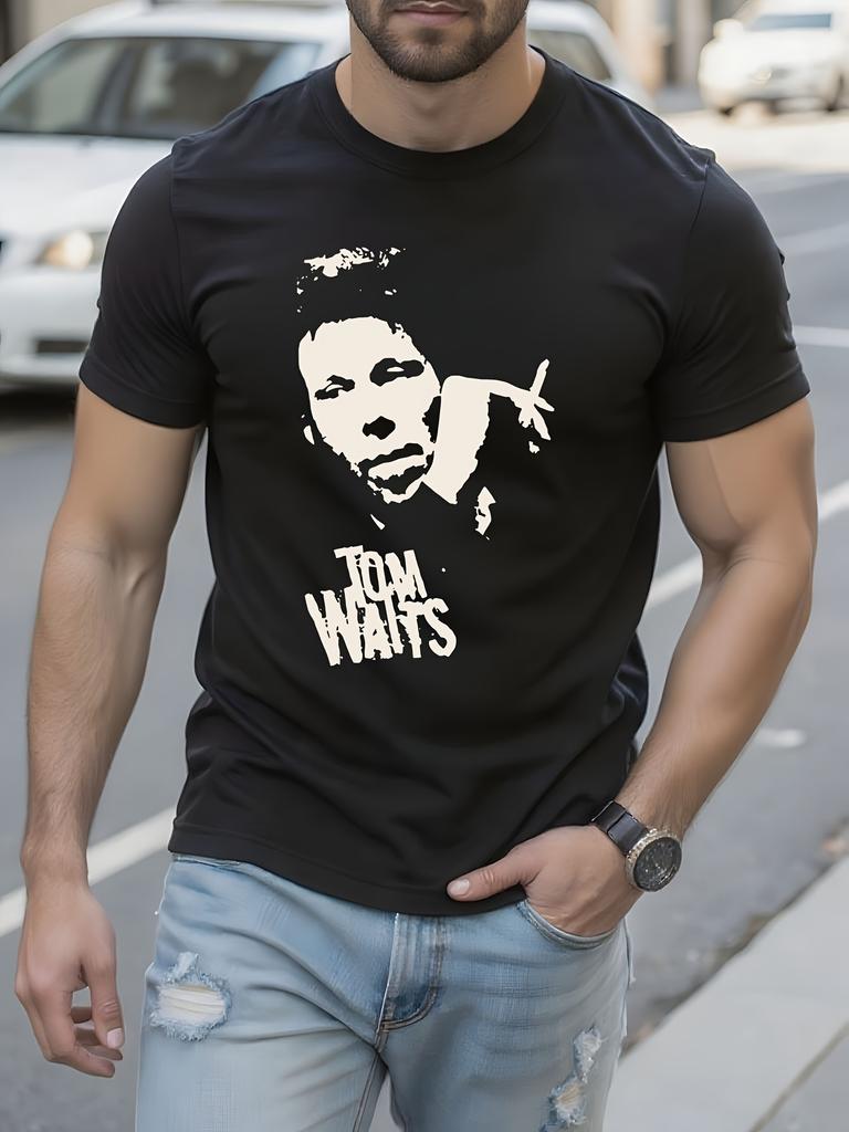Tom Waits Portrait Graphic Tee - Black Crew Neck T-shirt