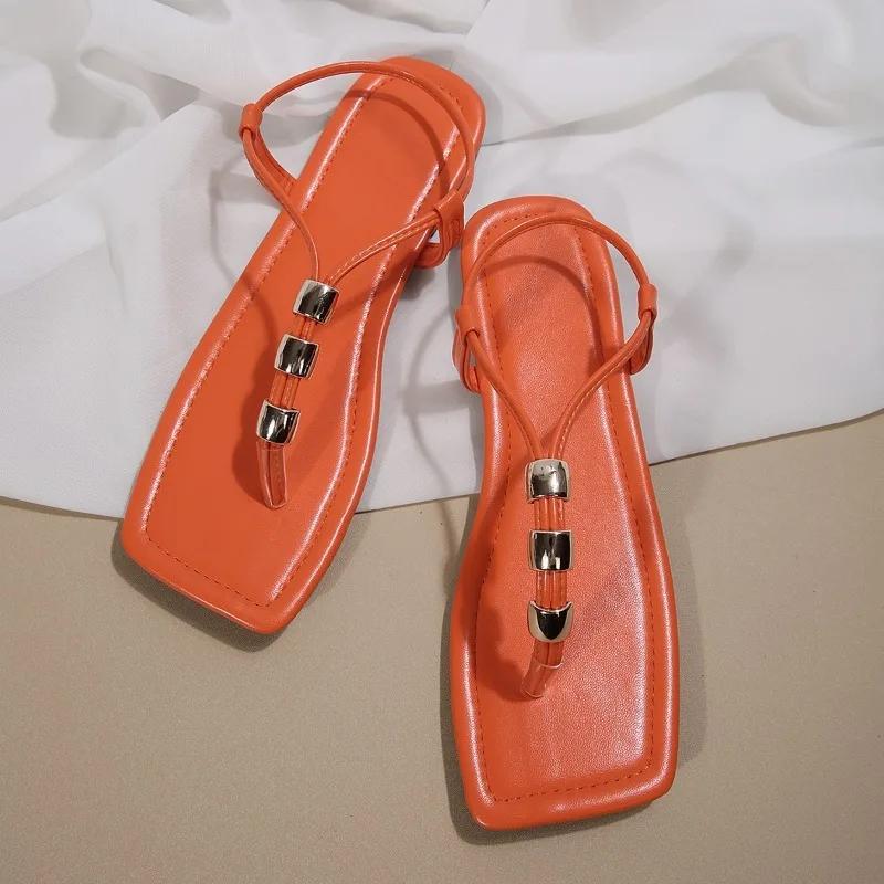 Мода Новинка для женщин Пляжные Уличные Шлепанцы Плоская обувь 2025 Лето Женские Сандалии На подошве Квадратный носок Сандалии с бисером Zapatos De Mujer