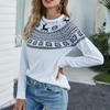 Fashion Women Casual  Long Sleeves Christmas Snowflake Fawn Print Sweater
