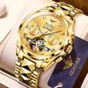 Gold Automatic Watch Luxurious Gentleman Skeleton Tungsten Sapphire 5 ATM Water Resistant Date Luminous Day of the Week Men's