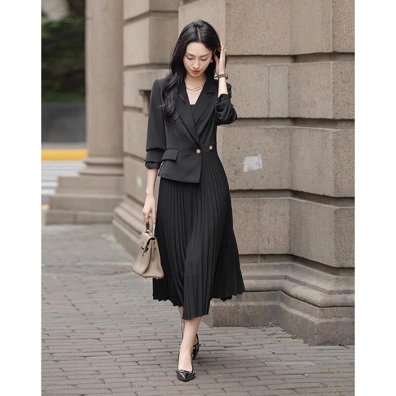 Demana Asymmetrical Pleated Lapel Commuter Dress