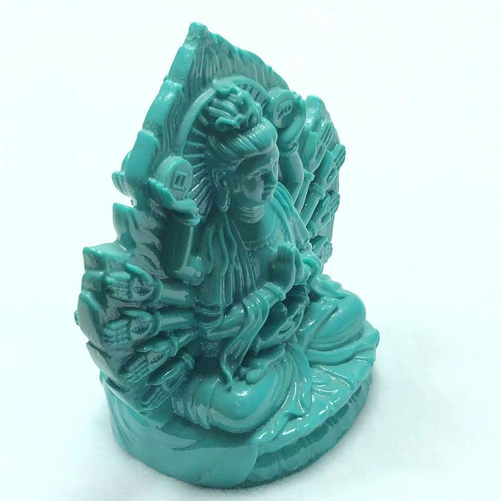 Мини-статуэтка Будды Каннон Зодиакальный амулет Основное изображение Год Крысы Натуральная бирюза Резной буддийский алтарь Статуя Будды Молящийся амулет x Ширина x