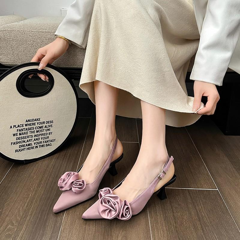 Fashion Flower Fashion Women's Pointed Toe High Heels 2024 Luxury Brand Slingback Women's High Heels Women's Slippers Sandals