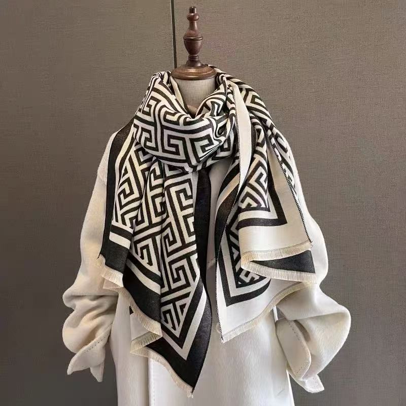 Feifei Imitation Cashmere Versatile Air Conditioner Shawl Shawl Shawl Silk Scarf Long Scarf Camellia