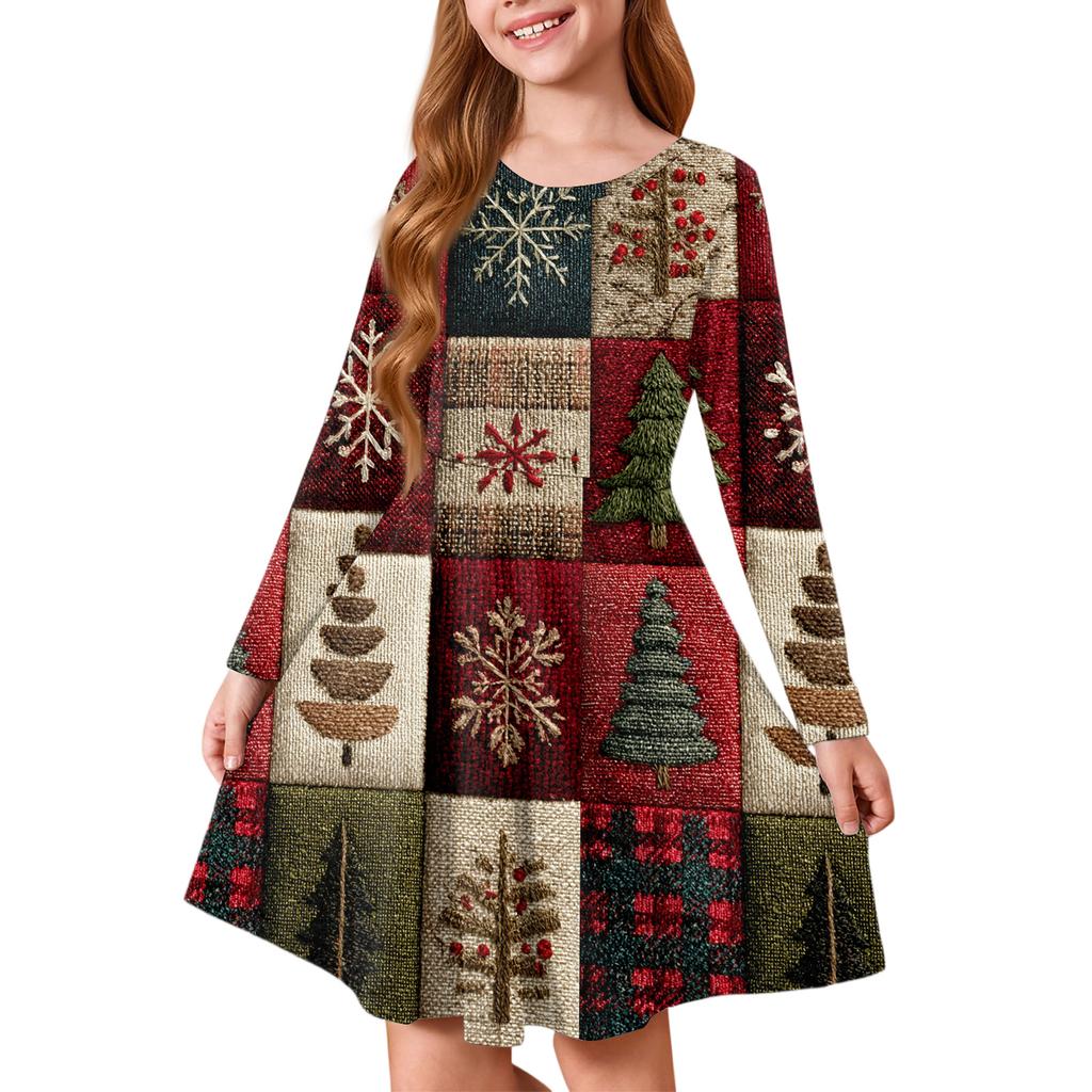 Girls' Princess Dress - Long Sleeve A-Line T-Shirt Dress Christmas Day