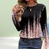 Tops For Women 3D Fragment Print Round Neck Long Sleeve T-shirt Fall Pullover Women's Long Sleeve Top No Glitter