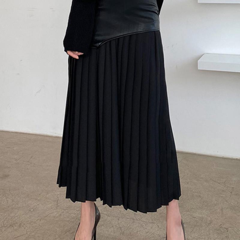 Ayollar uchun kundalik patchwork PU yubka, yuqori bel, midi, burmali, plisseli yubkalar, ayollar bahorgi moda kiyimi, zamonaviy va nafis xonim