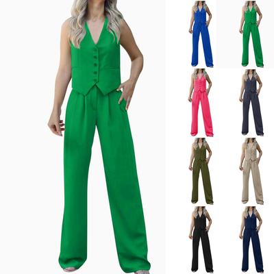 Женский повседневный жилет без рукавов с v-образным вырезом и широкими штанинами