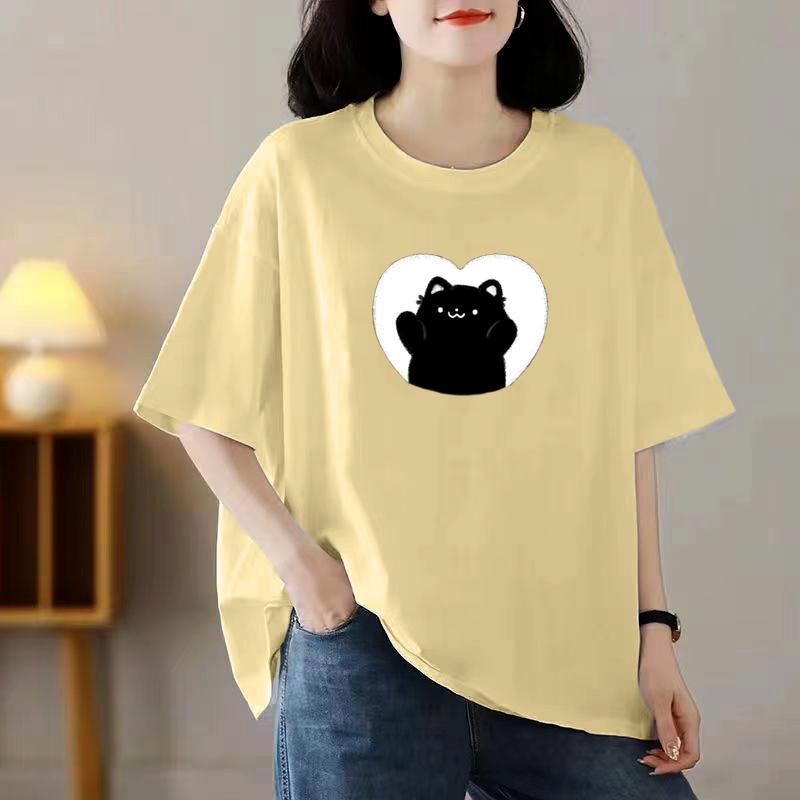 Женская летняя популярная футболка с короткими рукавами из хлопка, дышащая, свободная футболка с принтом, повседневная