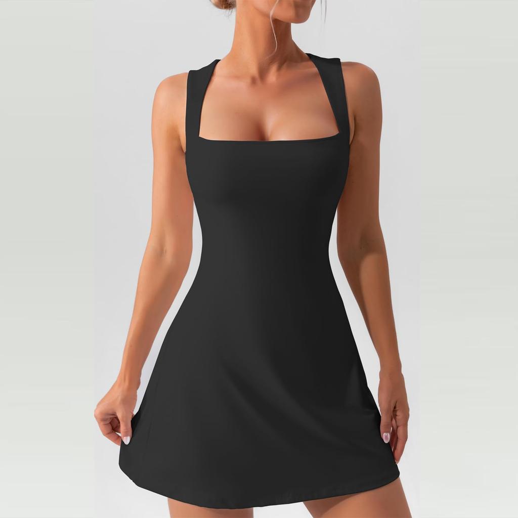 Women's Square Neck Bodice Dress Sleeveless Tank Top Stretch Mini Dresses