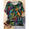 Женская футболка с цветочным узором и животными, повседневная модная удобная футболка с коротким рукавом оверсайз с круглым вырезом