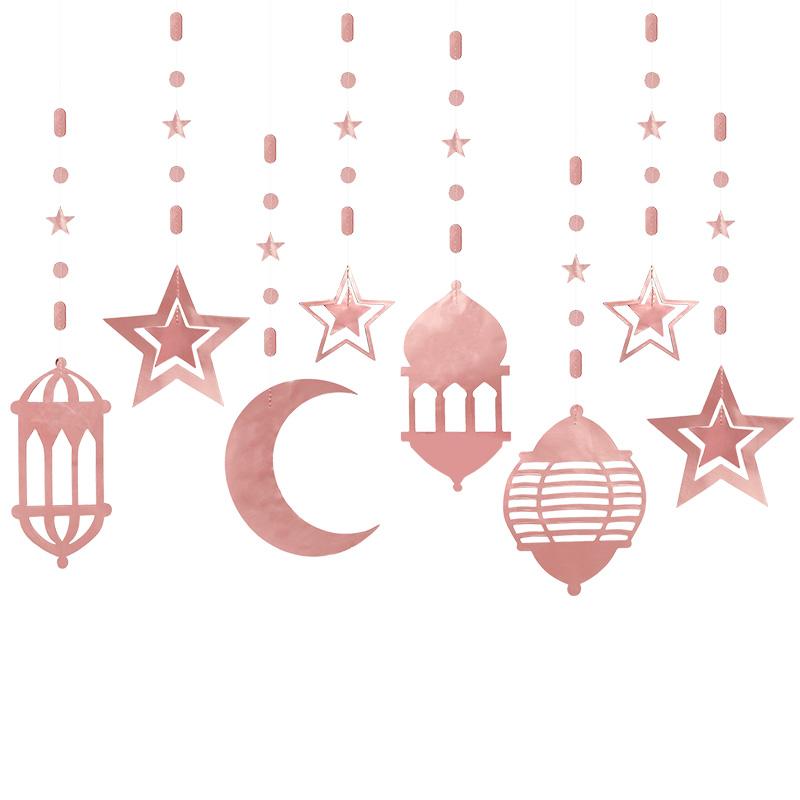 Ramadan Gold Silver Star Moon Lantern Hanging Streamer Garland Eid Mubarak Home Decoration 2025 Muslim Islamic Party Supplies