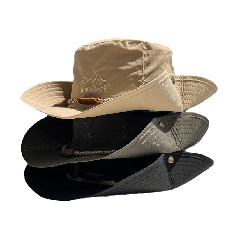 Summer outdoor camping quick drying mountaineering cap men and women drawstring fishing sunscreen bucket hat western cowboy hat