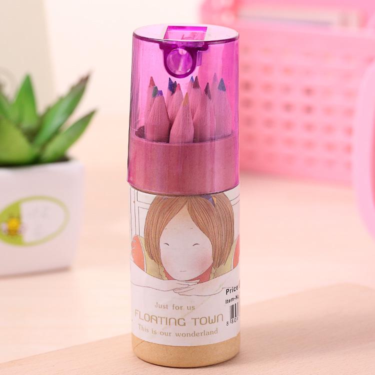 Детский набор мультяшных мини-цветных карандашей 12 цветов для рисования в начальной школе