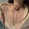 Cloth Big Flower Choker Lace-up Rope Knot Clavicle Chain Exquisite Flower Necklace  Women