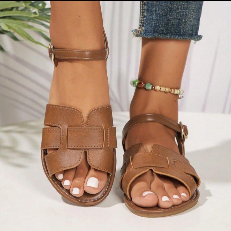 Fashion 2025 Open Toe Women's Sandals Summer Beach Sandals Elastic Band Flat with Plus Size Shoes Female