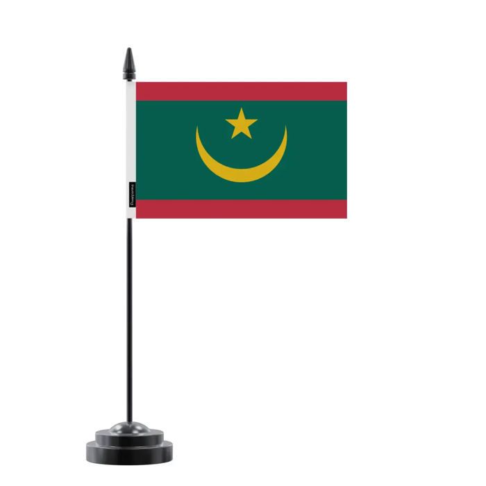 Drapeau De Table - Mauritanie - 14 X 21 Cm - Polyester - Mât En Plastique - Impression Recto/Verso
