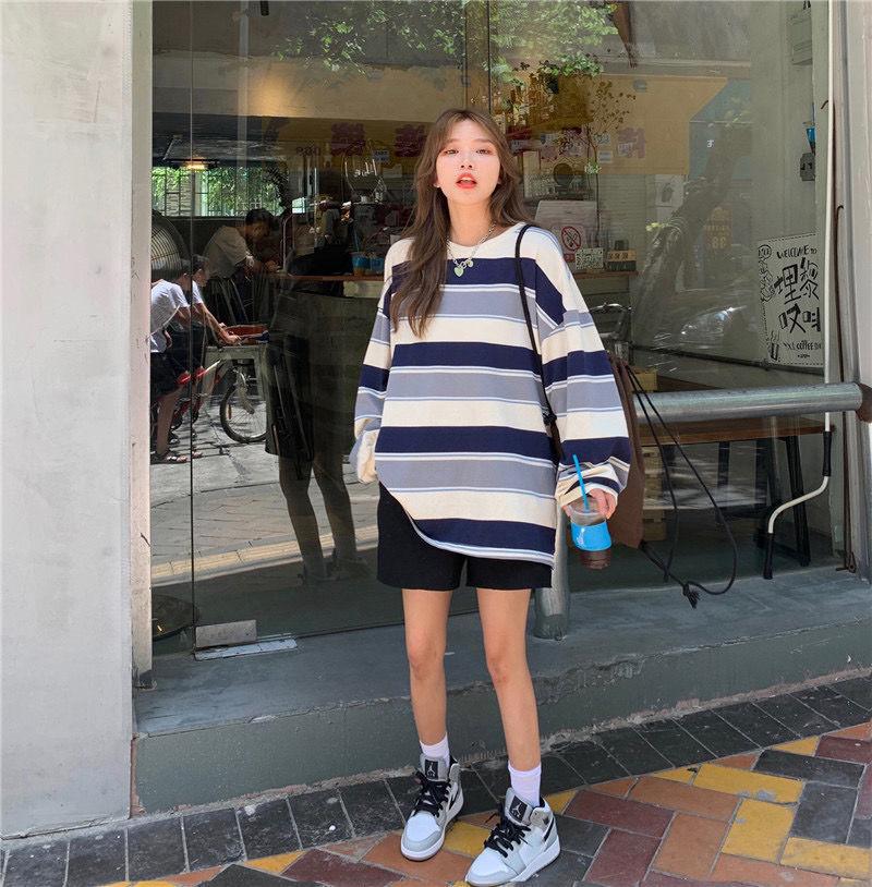 Women's Trendy Loose Striped Long Sleeved T Shirt