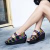 Women's Woven Sandals Summer Sloping Puffy Cake Thick Sole Cloth Fish Mouth Sports Sandals