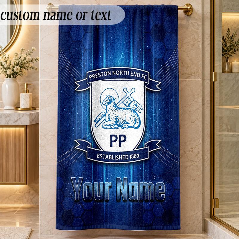 Beach TowelPreston North End Custom Name Text Personalized Soft Towel for Beach Pool Indoor Home Decor Gift