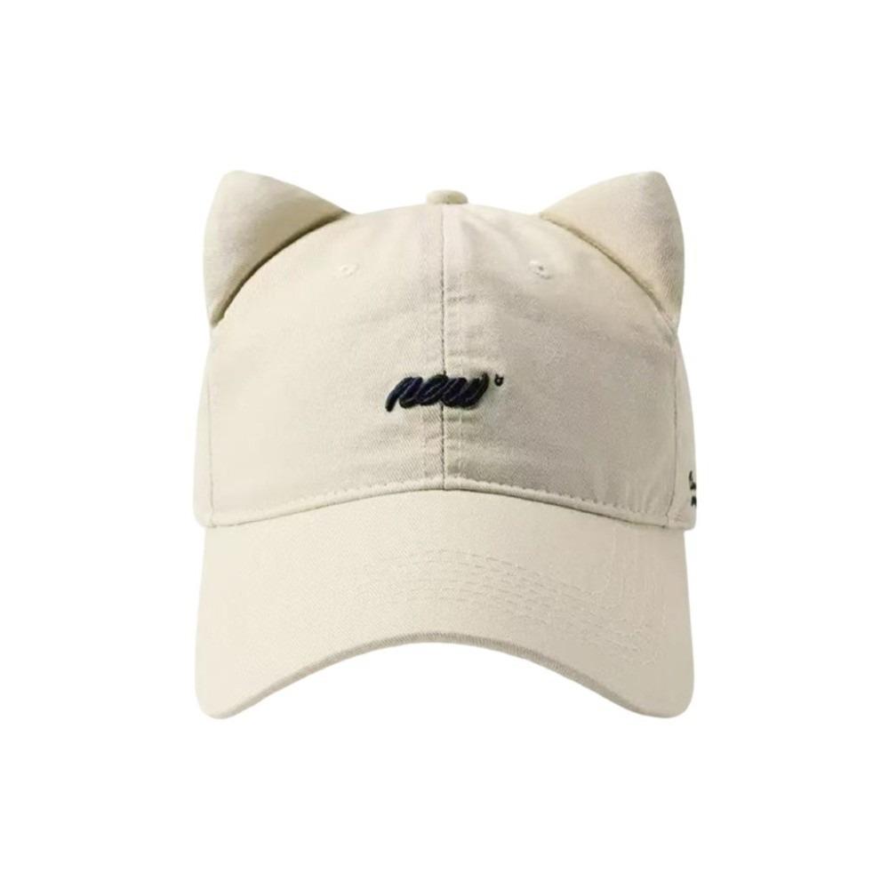 Simple Embroidered Embroidery Letter Baseball Cap Cotton Visor Cat Ear Hat Sunscreen Korean Style Peaked Cap Men