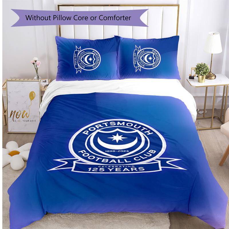 Portsmouth FC Printed 3PCS Bedding Set Breathable Duvet Cover with Pillowcases Decorative Bed Linen for Bedroom Home