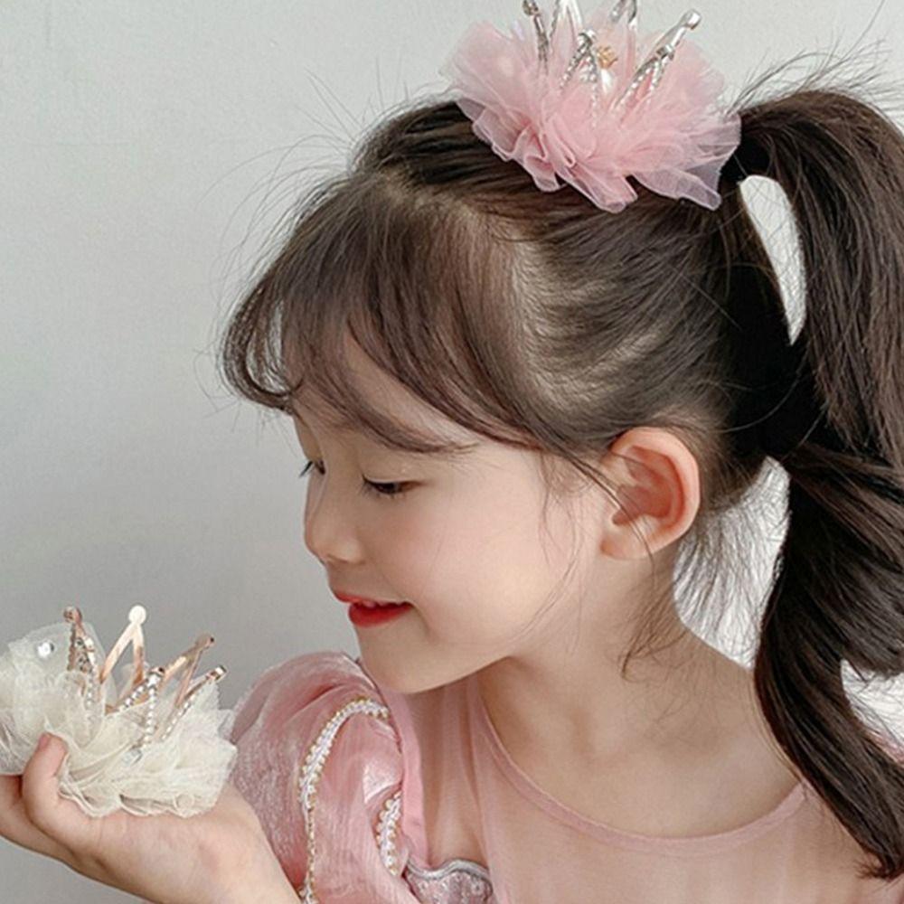 Adorable Sweet Gauze Tiara Zinc Zinc Alloy Rhinestone Crown Headwear Hair Clip Hair Accessory Girl Hairpin