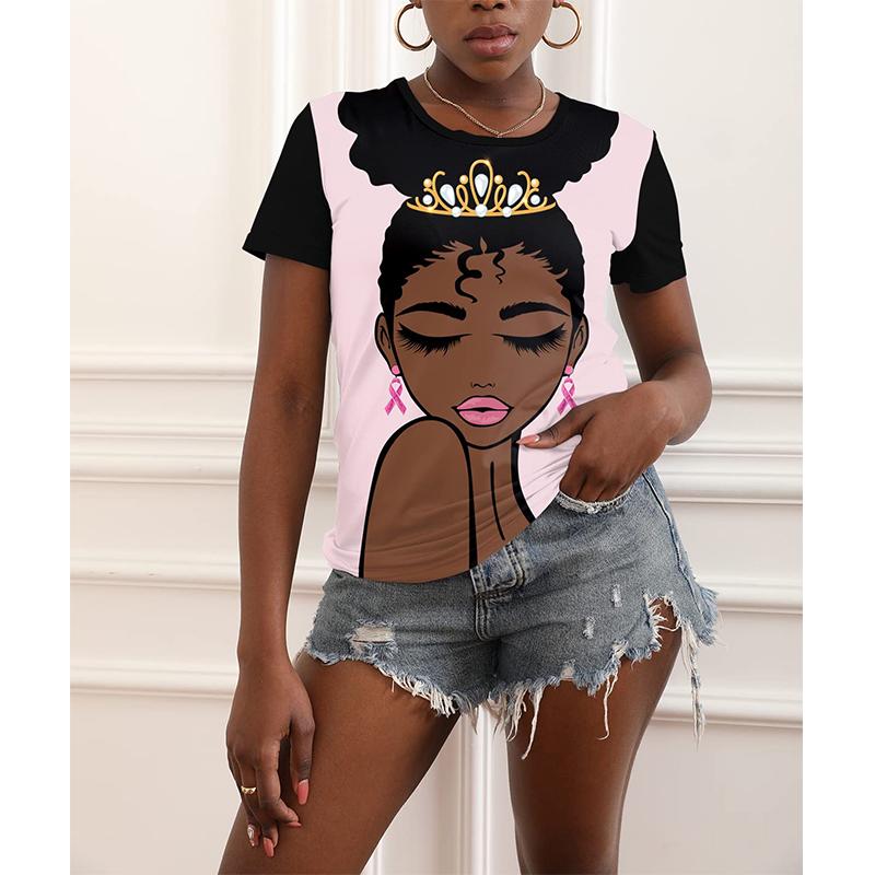 Футболка с принтом «Африканская черная девушка» с 3D-принтом, женская, с коротким рукавом и круглым вырезом, футболки в уличном стиле Harajuku, свободные футболки Y2k, женская одежда