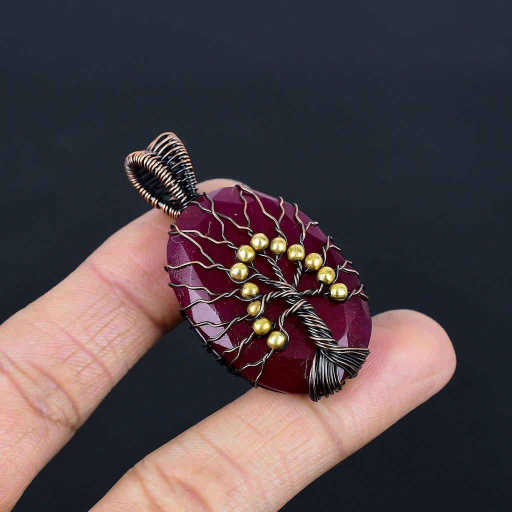 Кулон Древо Жизни с рубином, Ювелирные изделия из драгоценных камней, Кулон ручной работы, обернутый медной проволокой 999 пробы, Ювелирные изделия новейшего дизайна