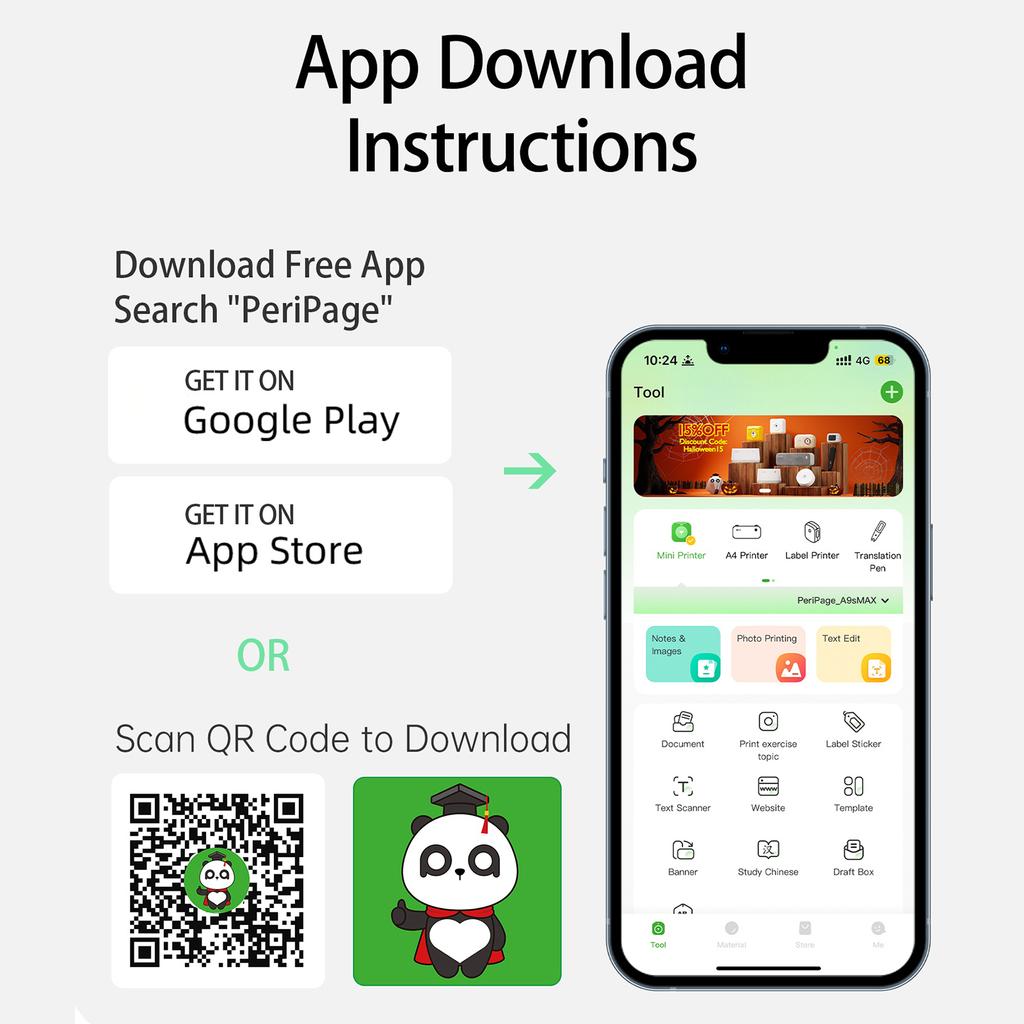 PeriPage A4 Paper Printer Direct Thermal Transfer 304dpi Wireless Printer Mobile 210mm Mini Mobile