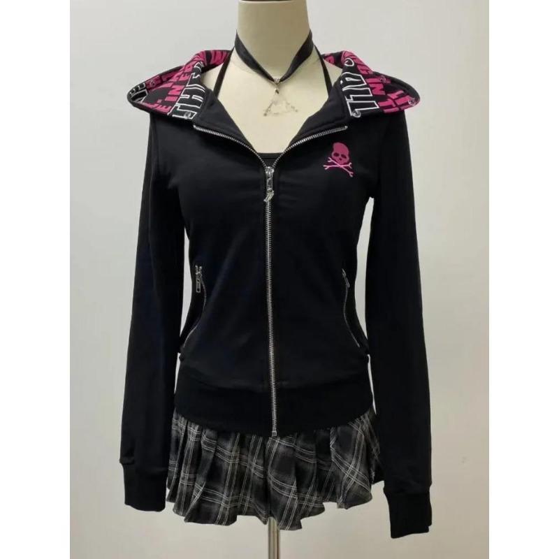 2KWEIRD Y2k Панк Толстовки Женские Винтажные Эстетичные Гранж Толстовки на Молнии Уличная Одежда Приталенные Топы Женские Готические Куртки