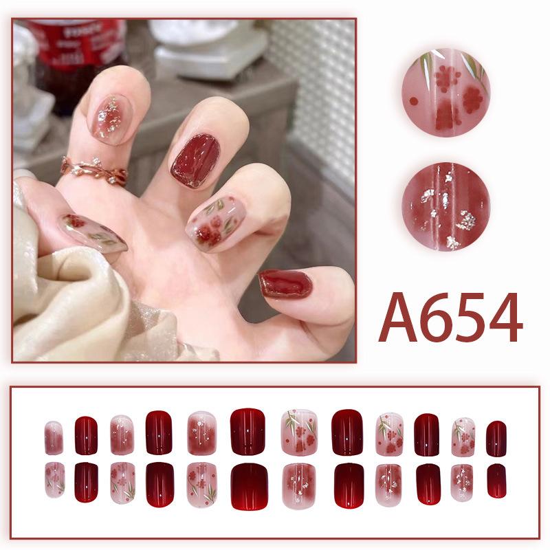 2024 Gentle, sweet, fresh, high-end, simple, printed, fashionable wearable manicure
