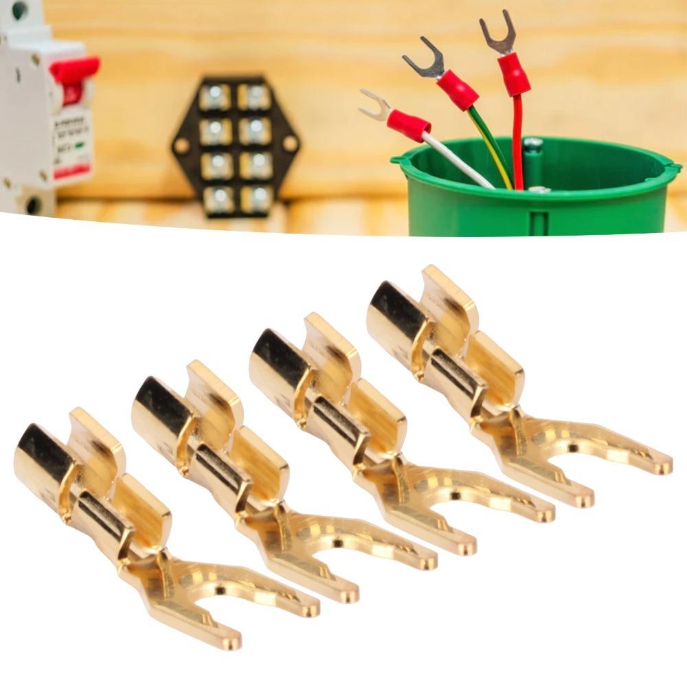 4PCS 45 Degree Fork Spade Speaker Connector Pure Copper Fork Speaker Wire Connector For Amplifiers