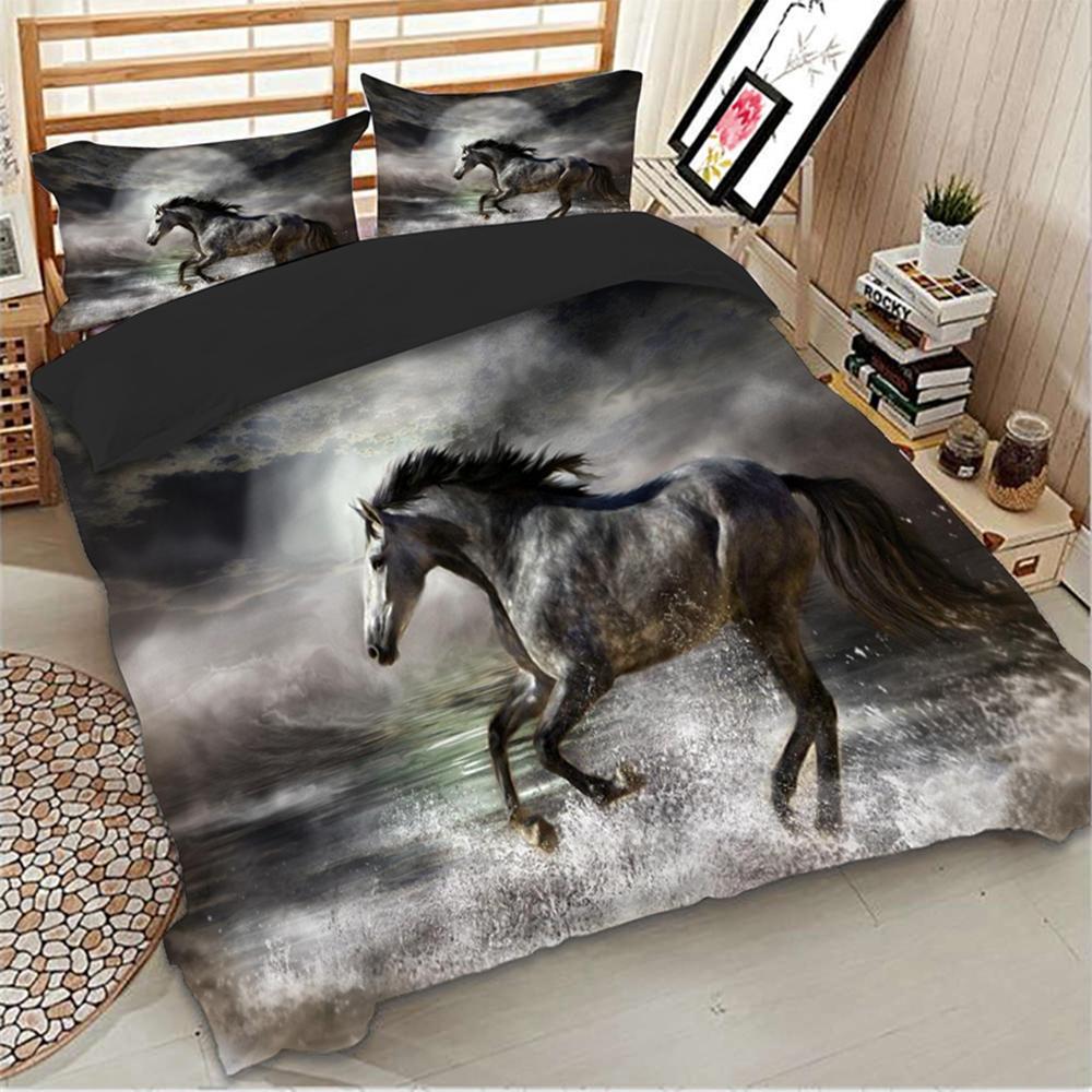 Комплект постельного белья с цифровым принтом 3D Black Horse Deluxe Single Double Queen King Full Size Down Beds Cover Cover