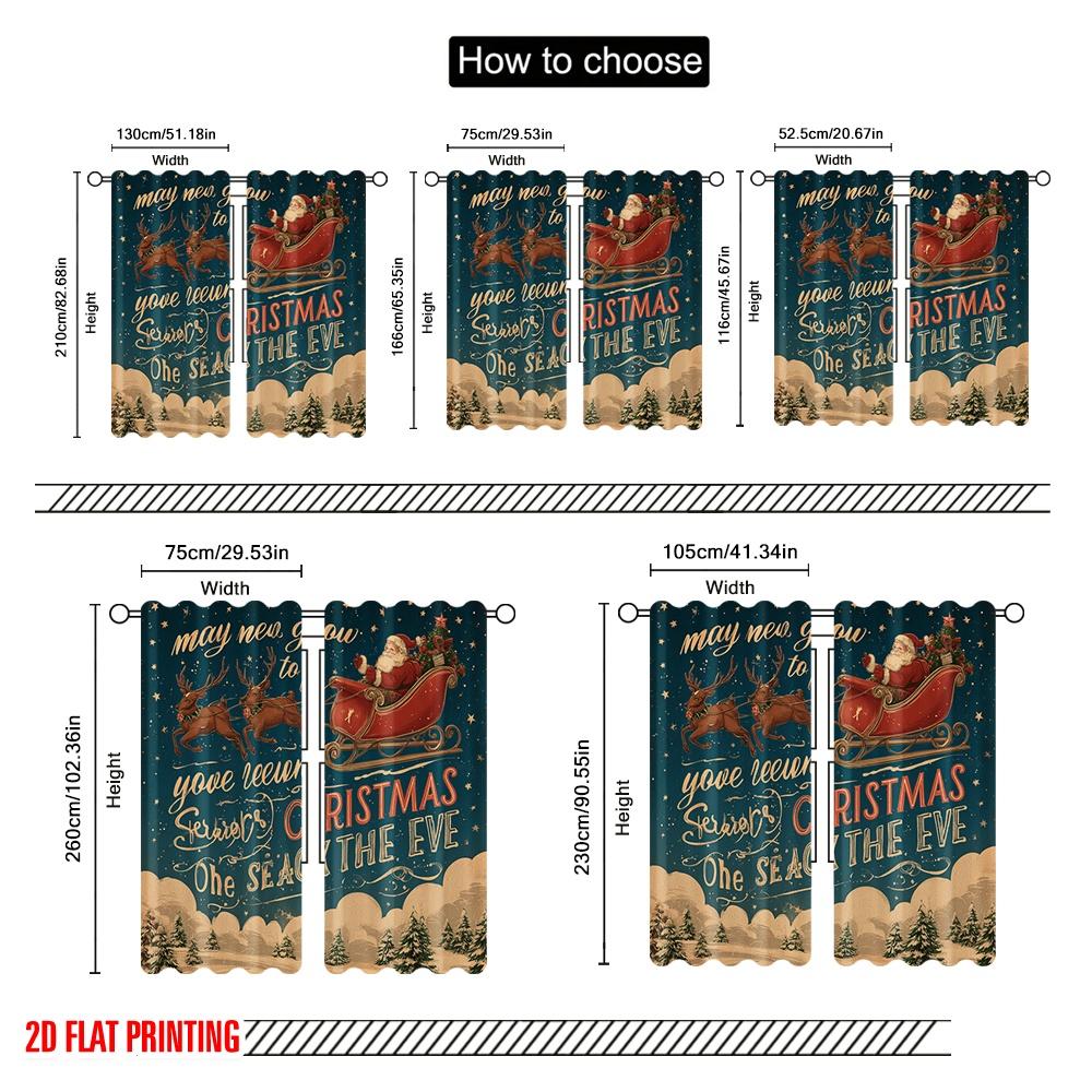 2pcs,2D plane printing Popular Curtain Panels Santa Sleigh & Snowflakes Polyester Fabric (without rod) Holiday for Bedroom,