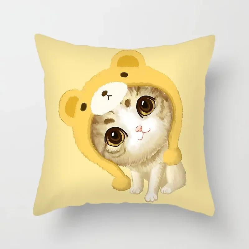 Cute Cat Pattern Decorative Pillowcase Car Sofa Square Cushion Pillowcase