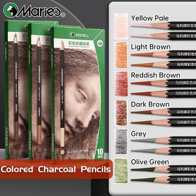Набор из 10 профессиональных цветных угольных карандашей Marie's, цвета телесного тона для эскизов, штриховки, растушевки, для взрослых и художников