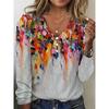 Spring and Autumn Women's Blouse V Collar Star Tie-dye Pearl Buttons Long Sleeve T-shirt