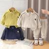 0-5 Boys' Long Sleeved 2-piece Set, Children's Autumn Fashionable Hoodie Set, Baby Plush Warm Clothes