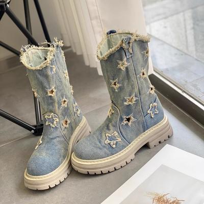 Ботинки женские летние ковбойские сапоги 2024 года, короткие сапоги до середины голени, дышащие, рабочие сапоги, повседневная женская обувь в стиле рыцаря