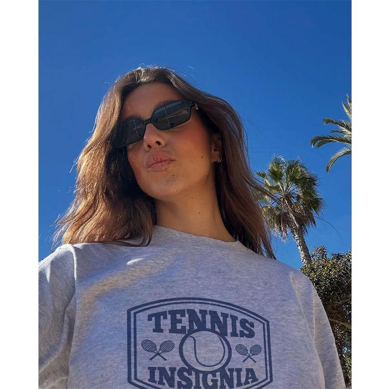 Tennis Insignia Niche Style American Retro Style Tennis Logo Pure Cotton Print Shoulder Short Sleeve T-shirt for Women