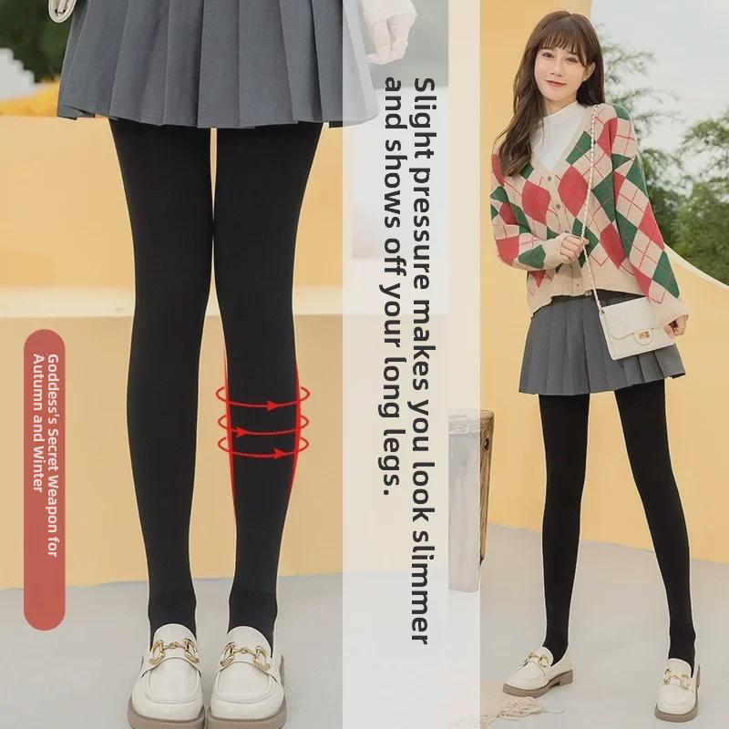 Женские плюшевые толстые теплые леггинсы телесного цвета на осень/зиму