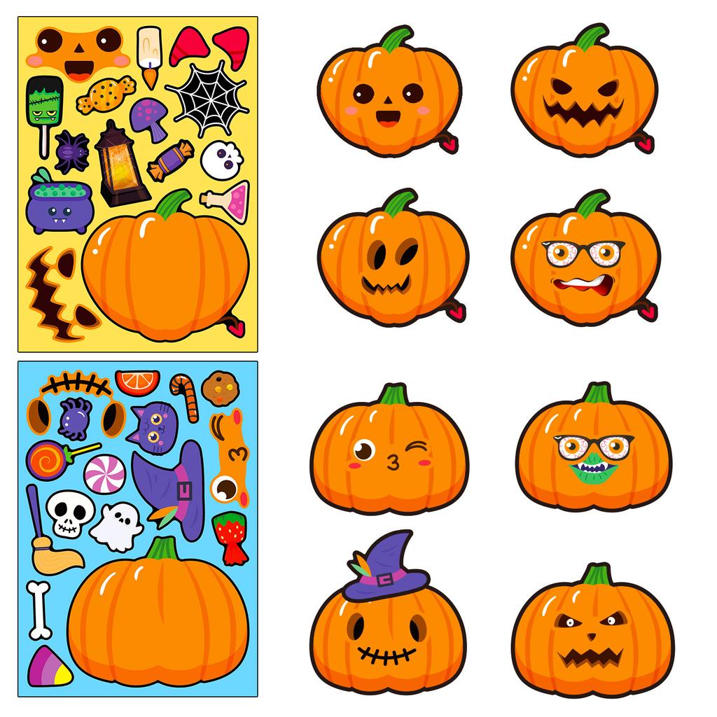 6 Photos/package Halloween Pumpkin Ghost Series Puzzle Stickers Children's Fun Puzzle Face Change Stickers